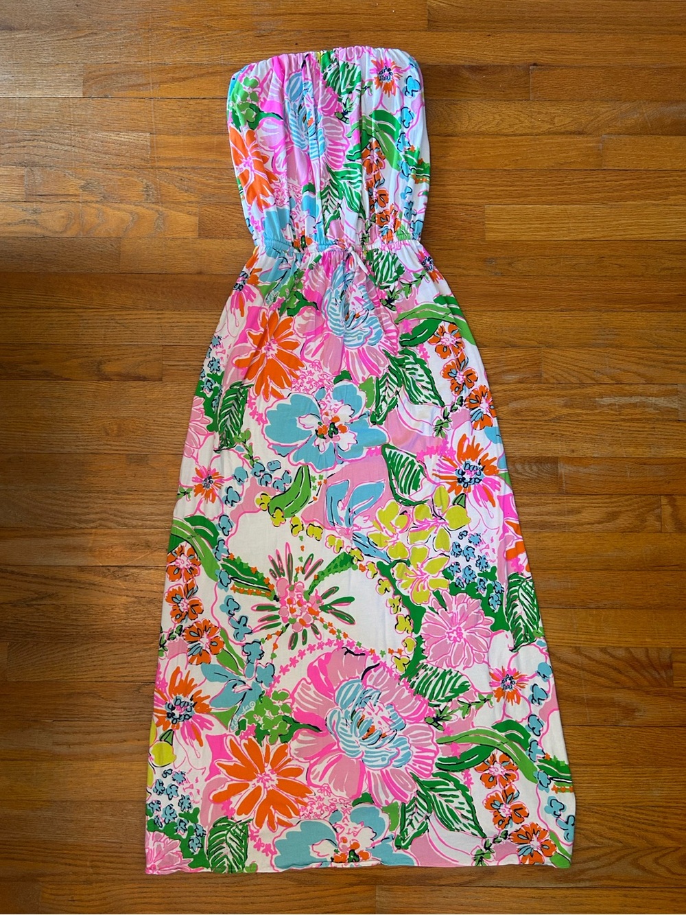 Lilly Pulitzer Strapless Maxi Dress in Pink, Green, Blue, Orange